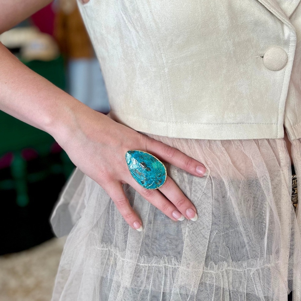 Chrysocolla Gemstone adjustable ring - Picture 5 of 6